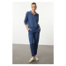 Trendyol Indigo Regular/Normal Pattern Polo Neck Thin Knitted Tracksuit Set