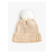 Koton Shiny Knitwear Beanie With Elastic Plush Pompom.