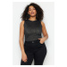 Trendyol Curve Black Wrap-around Fine Tricot Blouse with a Shine