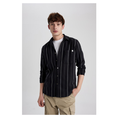 DEFACTO Regular Fit Shirt Collar Striped Pocket Detail Cotton Long Sleeve Shirt