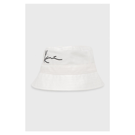 Bavlnený klobúk Karl Kani biela farba, bavlnený