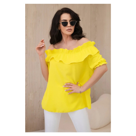 Spanish blouse with decorative ruffle in yellow color