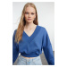 Trendyol Ecru Relaxed/Comfortable Fit V-Neck Thick Knitted Sweatshirt