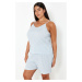 Trendyol Curve Blue Striped Thin Strap Knitted Pajama Set