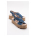 LuviShoes Bellezza Denim Blue Suede Genuine Leather Women's Sandals