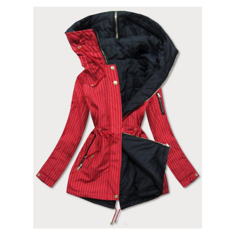 Červeno-čierna obojstranná pruhovaná bunda s kapucňou (W659) Červená
