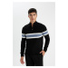 DEFACTO Dark Blue Standard Fit Regular Cut Semi-Zipped Stand Collar Striped Knitwear Sweater