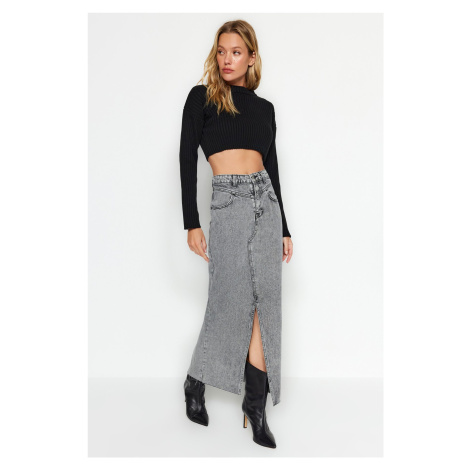 Trendyol Gray Slit Midi Denim Skirt