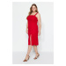 Trendyol Curve červené tkané šaty s rozparkom