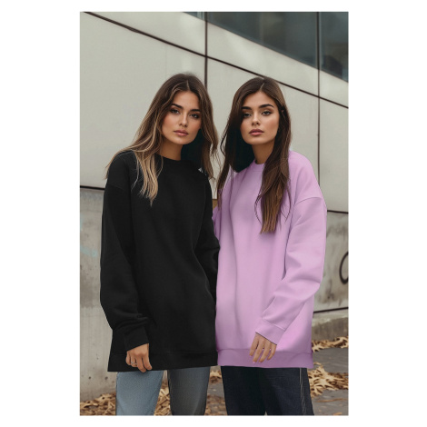 Trendyol Black-Lilac 2-Pack Crew Neck Basic Knitted Sweatshirt