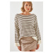 Bianco Lucci Women's Striped Shoulder Buttoned Sweater