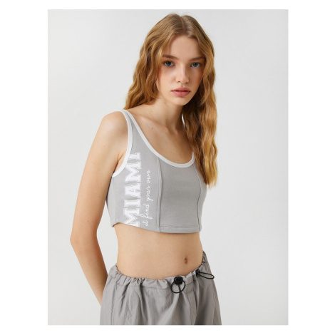 Koton Crop Corduroy Singlets U-Neck Straps Printed Cotton