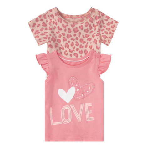 lupilu® Dievčenské tričko pre bábätká BIO, 2 kusy (ružová/srdce/celoplošná potlač)