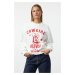 Trendyol Ecru Thick Polar Fleece Western Printed Regular Cut Knitted Sweatshirt