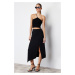 Trendyol Black Asymmetric Cut Out and Slit Detail Maxi Skirt