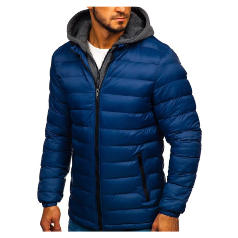 Pánská zimní bunda s kapucí JP1102 - tmavě modrá, DStreet