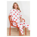 Trendyol White 100% Cotton Heart Knitted Pajama Set