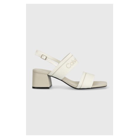 Sandále Calvin Klein SQUARED BLK HL SANDAL 45 HE biela farba, HW0HW01635