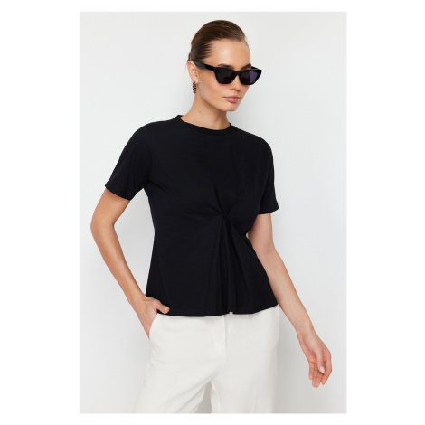 Trendyol Black Front Pleat Detail Regular/Regular Fit Crew Neck Knitted Blouse