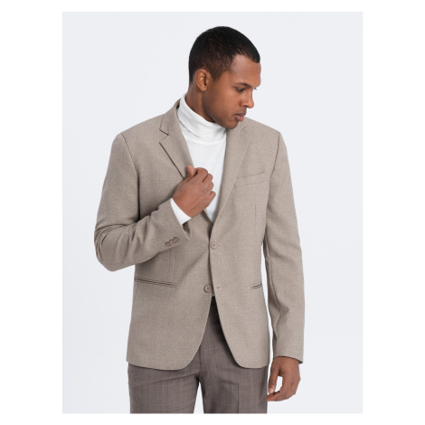 Ombre Men's elegant jacket with decorative buttons on cuffs - beige