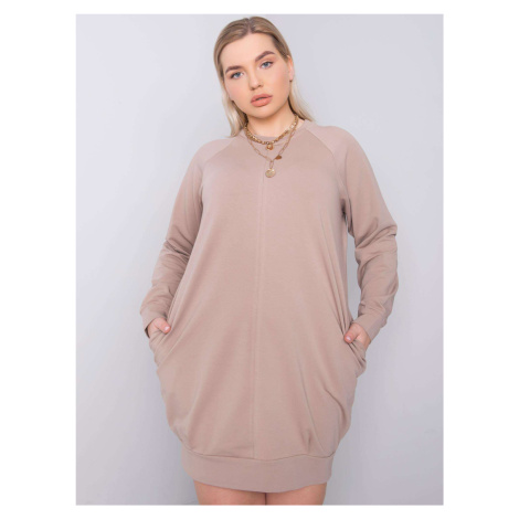 Dark beige dress plus size with long sleeves