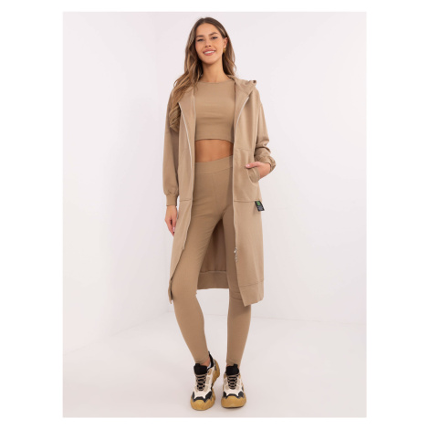 Tmavobéžová dámska trojdielna súprava s mikinou na zips EM-KMPL-851.86P-dark beige