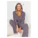 Trendyol Smoke Wellsoft Hooded Ear Detailed Winter Knitted Pajama Set