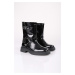 Shoeberry Women's Brocks Black Patent Leather Buckled Thick Sole Boots