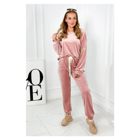 Velour set, sweatshirt + trousers, powder pink