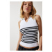 Happiness İstanbul Women's White Polo Neck Striped Knitwear Blouse