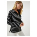 Happiness İstanbul Women's Black Striped Oversize Seasonal Knitwear Blouse