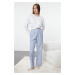 Trendyol Blue Striped Label Detailed Woven Pajama Bottoms