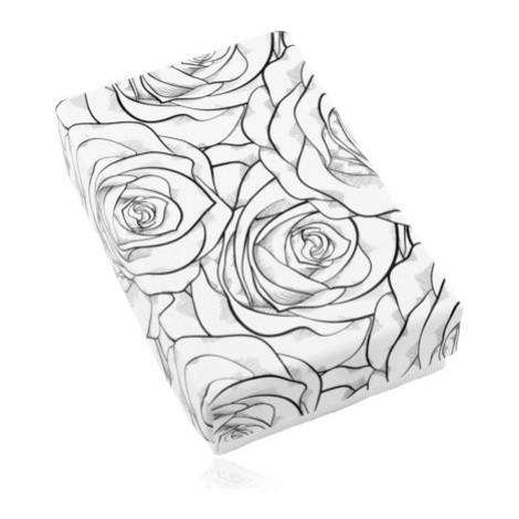 Čierno-biela krabička na set alebo náhrdelník, potlač rozkvitnutých ruží