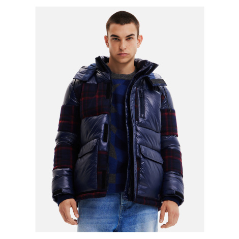 Dark blue men's quilted winter jacket with wool Desigual Be - Men