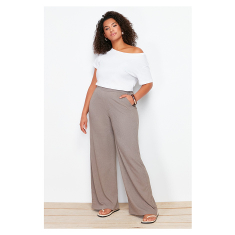 Trendyol Curve Brown Wide Cut Knitted Trousers