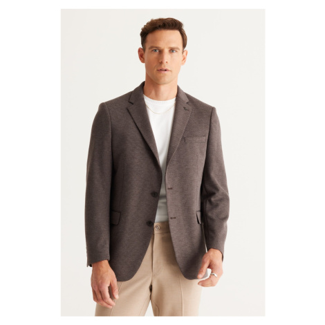 ALTINYILDIZ CLASSICS Men's Brown Comfort Fit Casual Fit Mono Collar Knitted Blazer Jacket