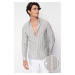 Trendyol Light Khaki Slim Fit Button-down Collar Striped Shirt