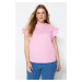 Trendyol Curve Ružové tričko s okrúhlym výstrihom, volánovými rukávmi a pleteným vzorom