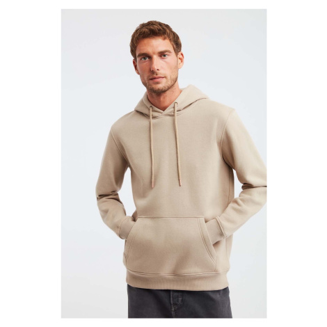 GRIMELANGE Jorge Men's Soft Hooded Organic Cotton Kangaroo Pocket Regular Beige Sweatshirt