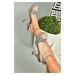 Fox Shoes S569315714 Platinum Silvery Thick Heeled Evening Shoes