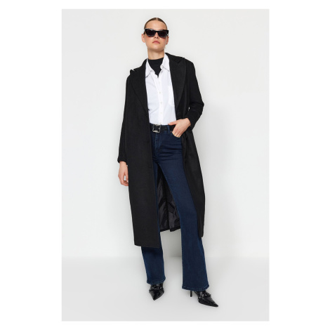 Trendyol limitovaná edícia čierneho oversize vlneného kabáta širokého strihu