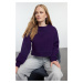 Trendyol Purple Thick Inside Fleece Relaxed/Wide Fit Crop Basic Knitted Sweatshirt