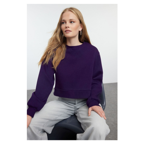 Trendyol Purple Thick Inside Fleece Relaxed/Wide Fit Crop Basic Knitted Sweatshirt