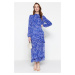 Trendyol modrá kvetinová sukňa s volánovou podšívkou tkané šifónové šaty