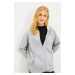 Trendyol Gray Hooded Oversize/Wrap Zipper Thick Fleece Knitted Sweatshirt