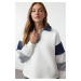 Trendyol Ecru Color Block Woven Garnish Oversize/Wide Pattern Knitted Sweatshirt