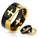 Dvojdielny prsteň čierno-zlatej farby z chirurgickej ocele, kríž - Veľkosť: 67 mm