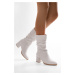 Shoeberry Women's Nollie White Heels & Ankle Boots, White Skin.