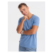 Ombre BASIC men's classic cotton T-shirt with a crew neckline - blue