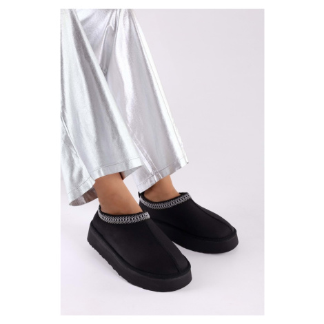 Shoeberry Women's Uggps Black Shearling Short Suede Plain Slippers Black Textile.